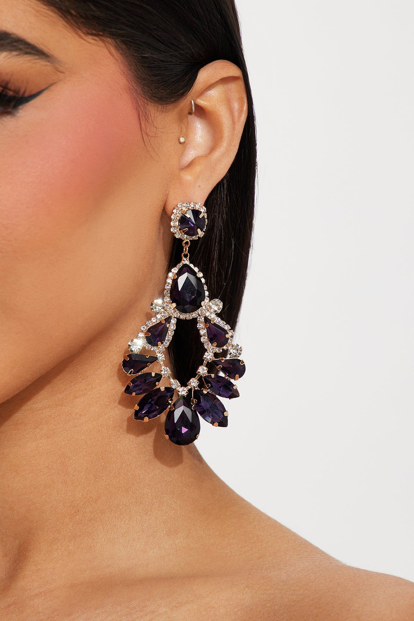 Spotlight On Earrings - Gold/Purple sold by Fashion Nova
