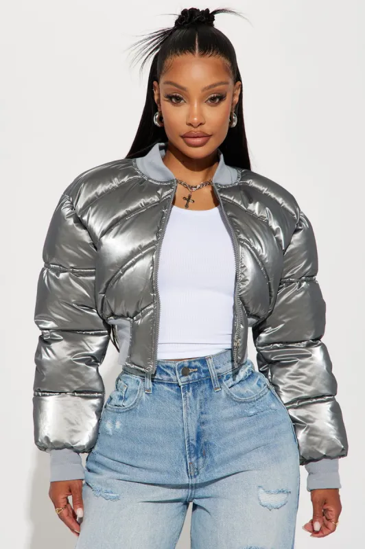 Fly Me To The Moon Bomber Jacket - Grey sold by Fashion Nova