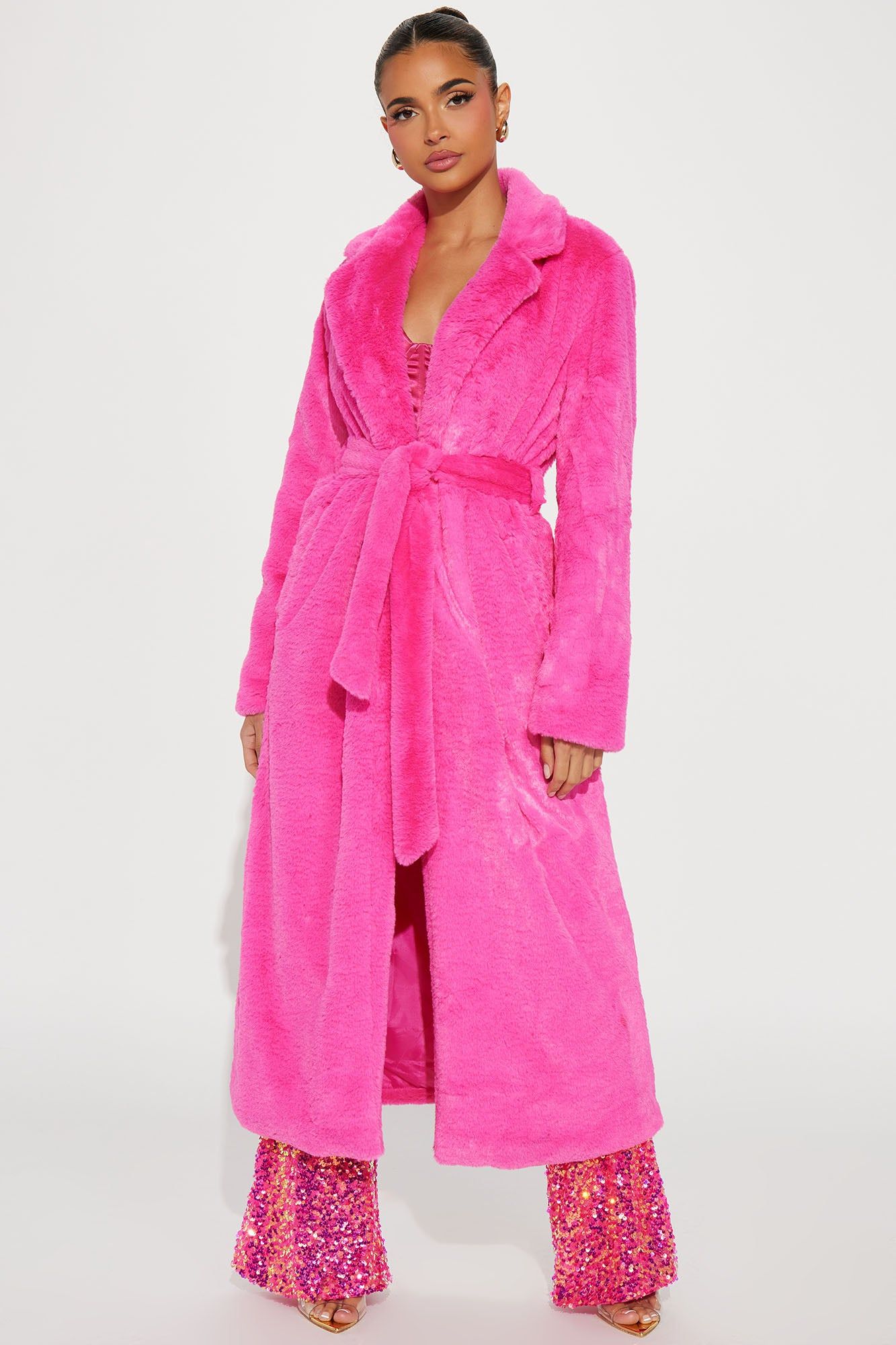 Throwing Fits Faux Fur Coat - Fuchsia sold by Fashion Nova