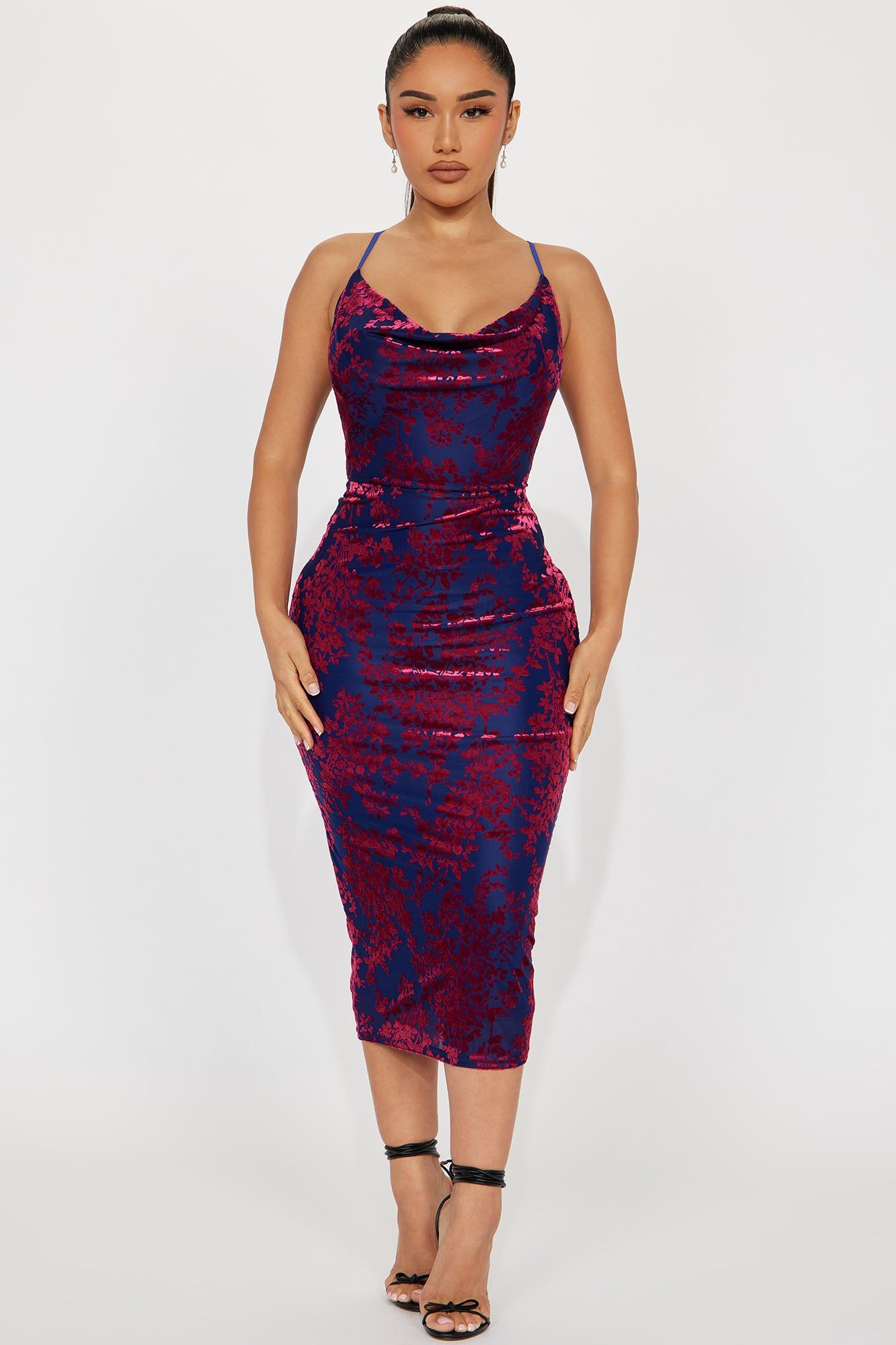 Kennedy Mesh Midi Dress - Navy/combo sold by Fashion Nova