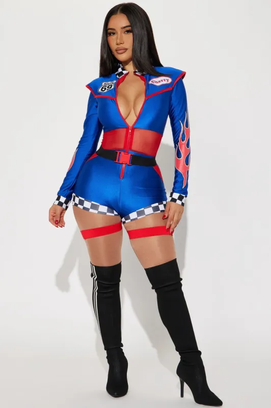 Eat My Dust Racer 2 Piece Costume Set - Blue/combo sold by Fashion Nova