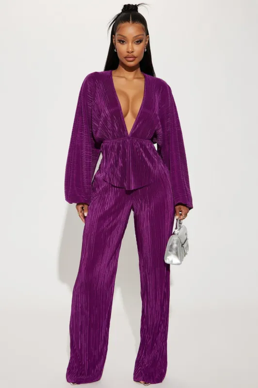 My Moment Plisse Pant Set - Plum sold by Fashion Nova