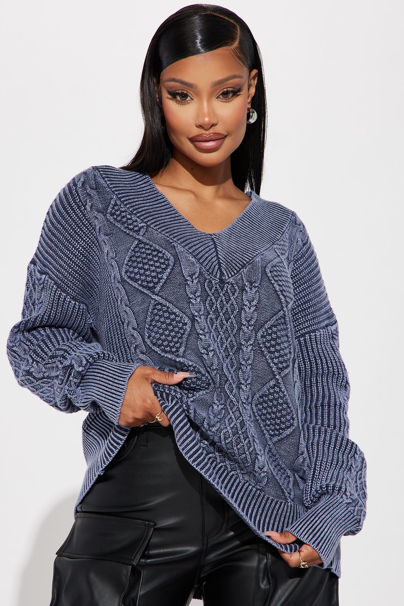 She's Cool Cable Knit Sweater - Grey sold by Fashion Nova