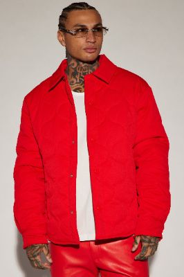 Making Progress Quilted Shacket - Red sold by Fashion Nova
