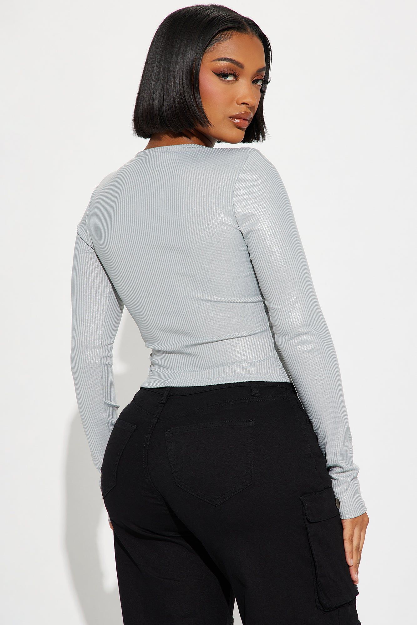 Bringing Sexy Ribbed Top - Silver sold by Fashion Nova product image thumbnail 3