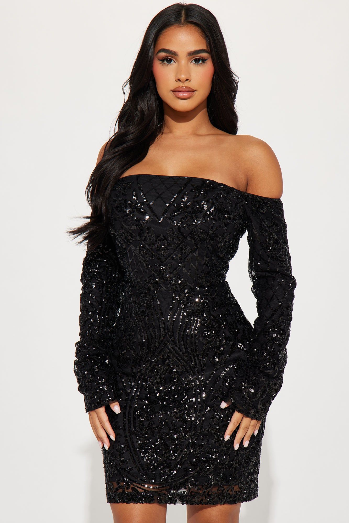 Violet Sequin Mini Dress - Black sold by Fashion Nova