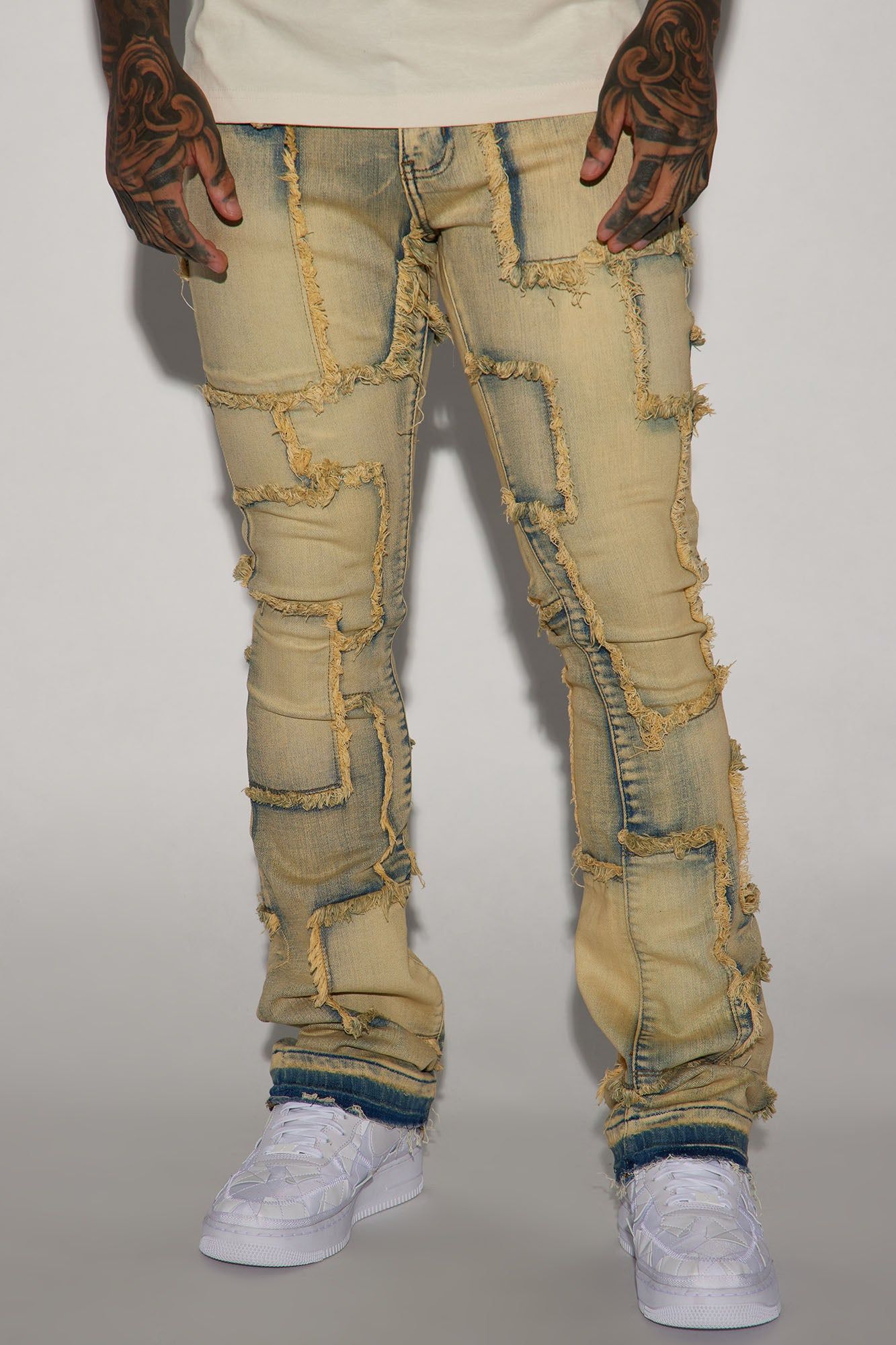 Square Up Stacked Skinny Flare Jeans - Medium Blue Wash sold by Fashion Nova