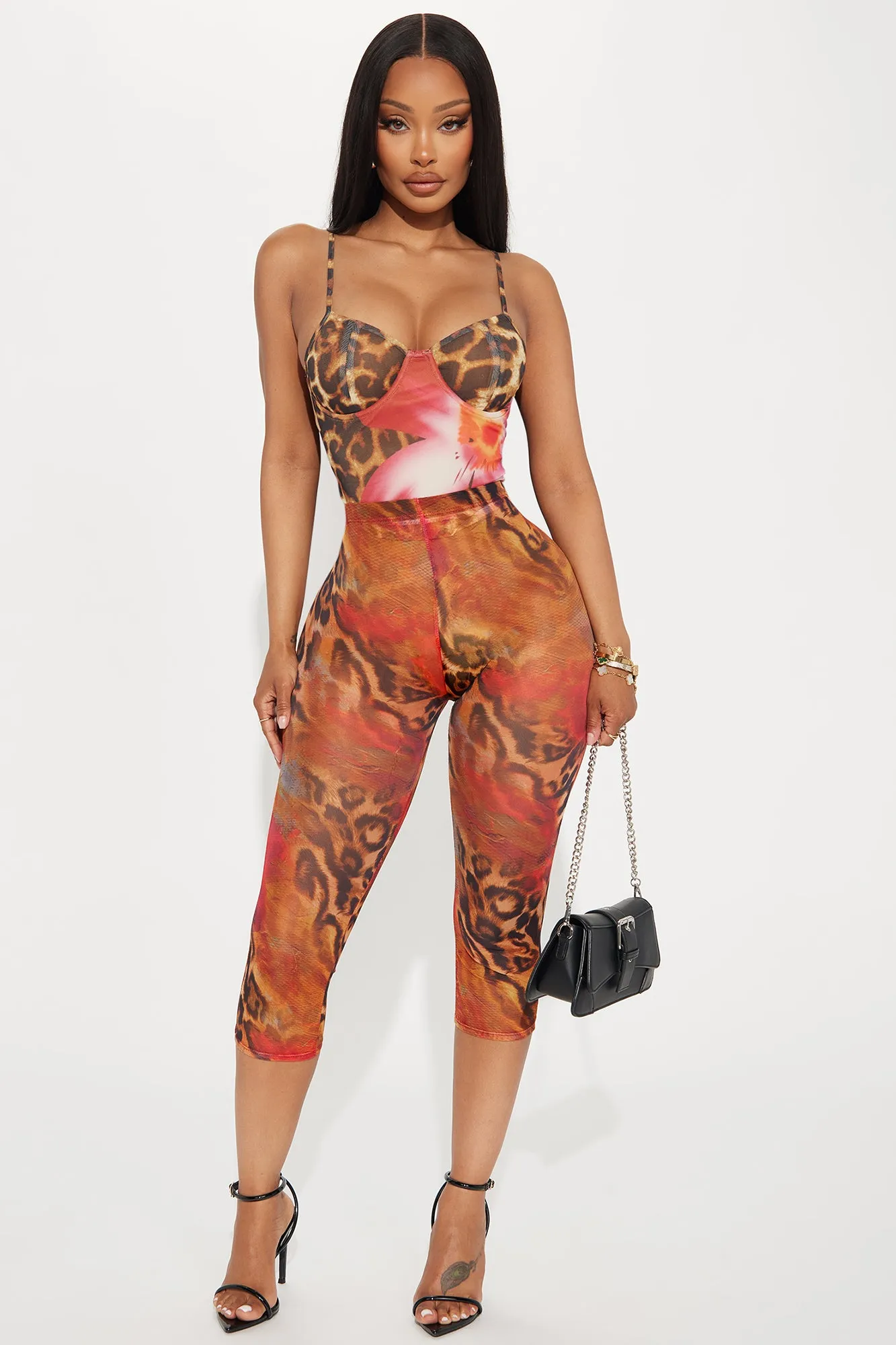 That's Hot Mesh Capri Legging - Red/combo sold by Fashion Nova