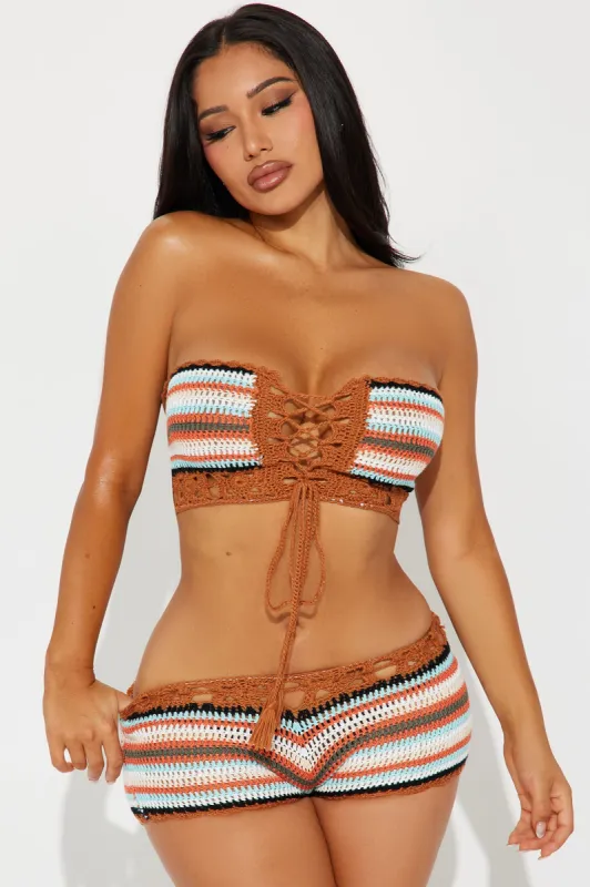 Mackenzie Crochet 2 Piece Sunsuit - Brown/combo sold by Fashion Nova