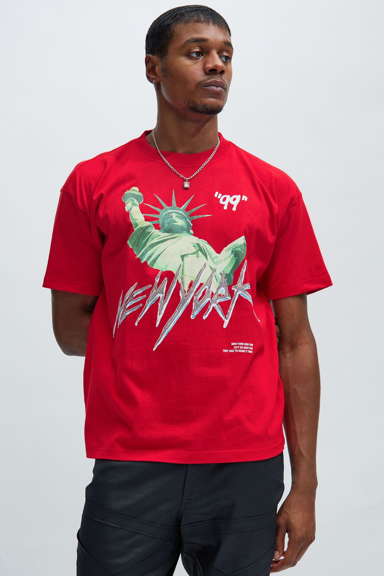 New York 99 Boxy Short Sleeve Tee - Red sold by Fashion Nova