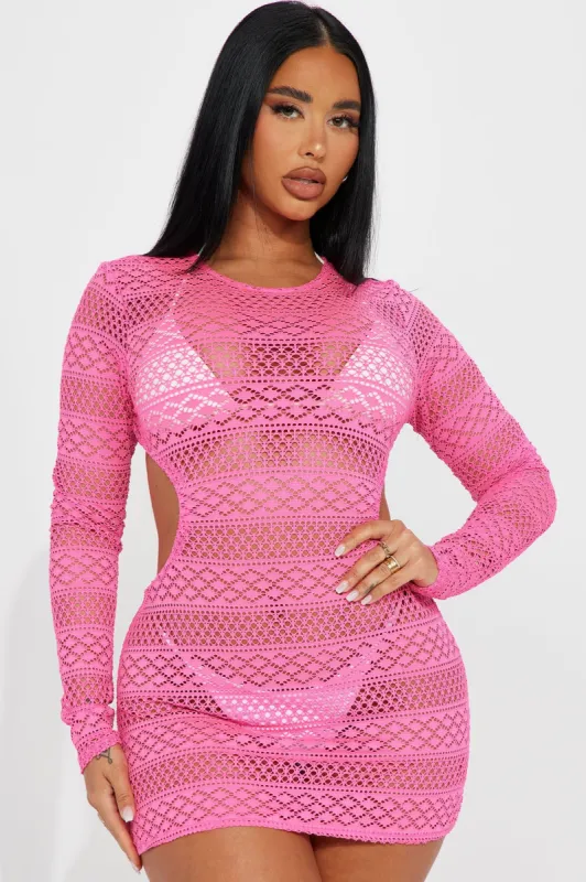 Karlie Crochet Swim Dress Cover Up - Neon Pink sold by Fashion Nova