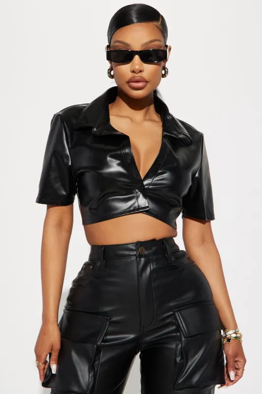 Always Classic Faux Leather Shirt - Black made by Fashion Nova
