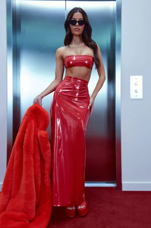 Keeping Up Latex Skirt Set - Red sold by Fashion Nova