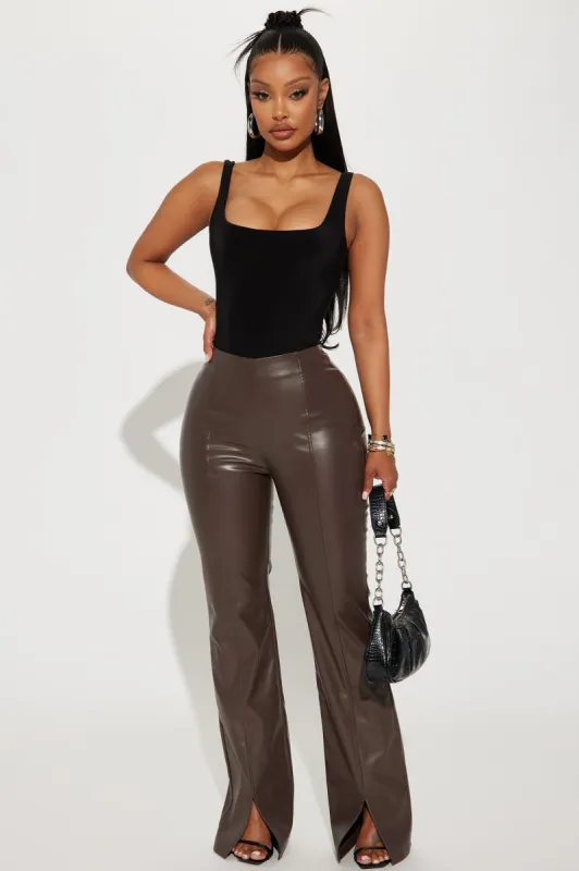 Ashley Faux Leather Flare Pant - Mocha sold by Fashion Nova