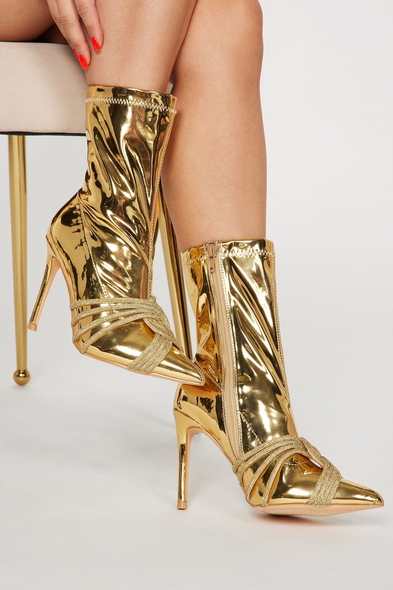 Self Love Embellished Booties - Gold sold by Fashion Nova