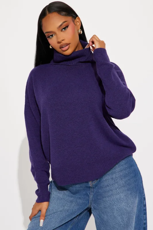 Snow Day Turtleneck Sweater - Purple sold by Fashion Nova