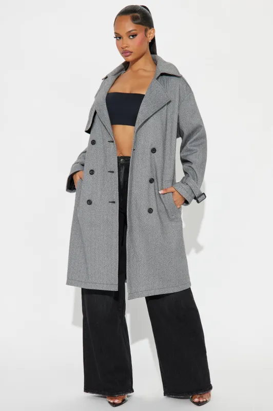 Preppy Chic Plaid Trench - Black sold by Fashion Nova
