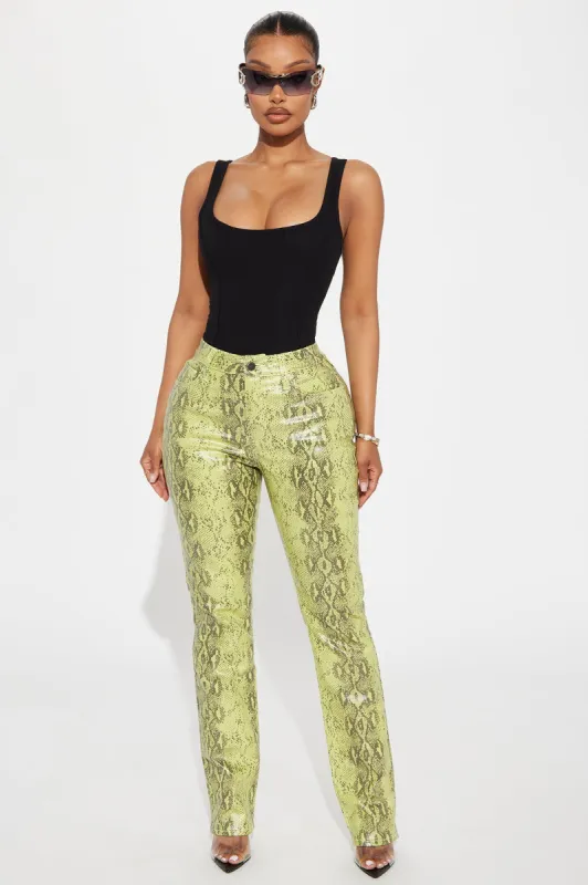 Iliana Faux Leather Slim Straight Pant - Lime sold by Fashion Nova