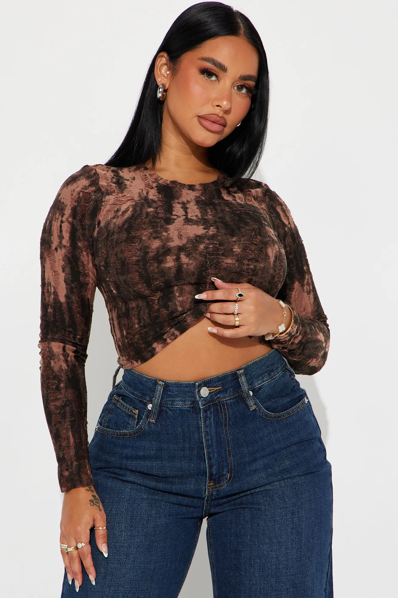 Now Or Never Distressed Top - Brown sold by Fashion Nova