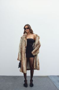 Breezy Nights Faux Fur Coat - Brown/combo sold by Fashion Nova