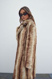 Breezy Nights Faux Fur Coat - Brown/combo sold by Fashion Nova