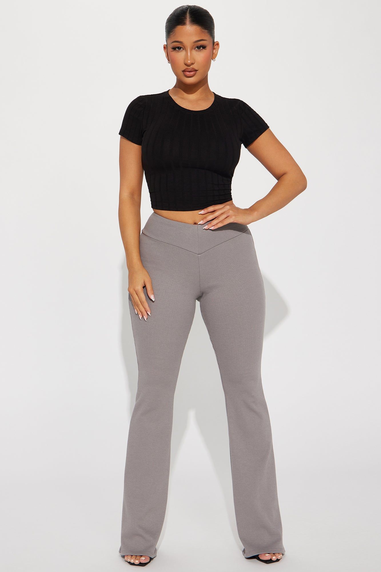 Love To Be Me V-Waist Flare Pant - Grey sold by Fashion Nova