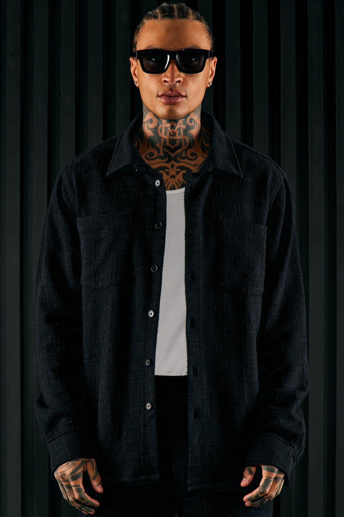 Jordan Textured Long Sleeve Button Up Shirt - Black sold by Fashion Nova