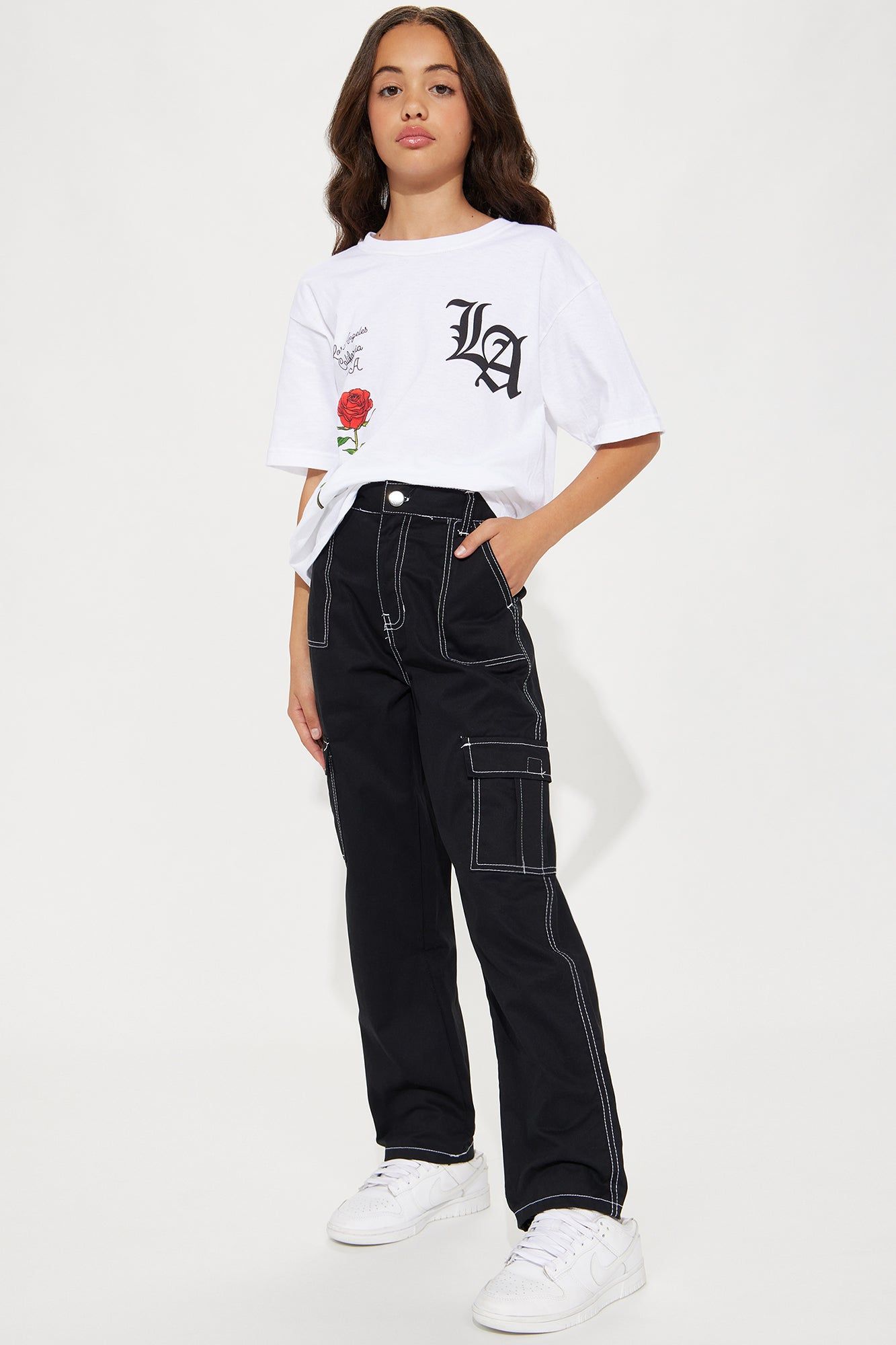 Mini Contrast Cargo Twill Pant - Black sold by Fashion Nova