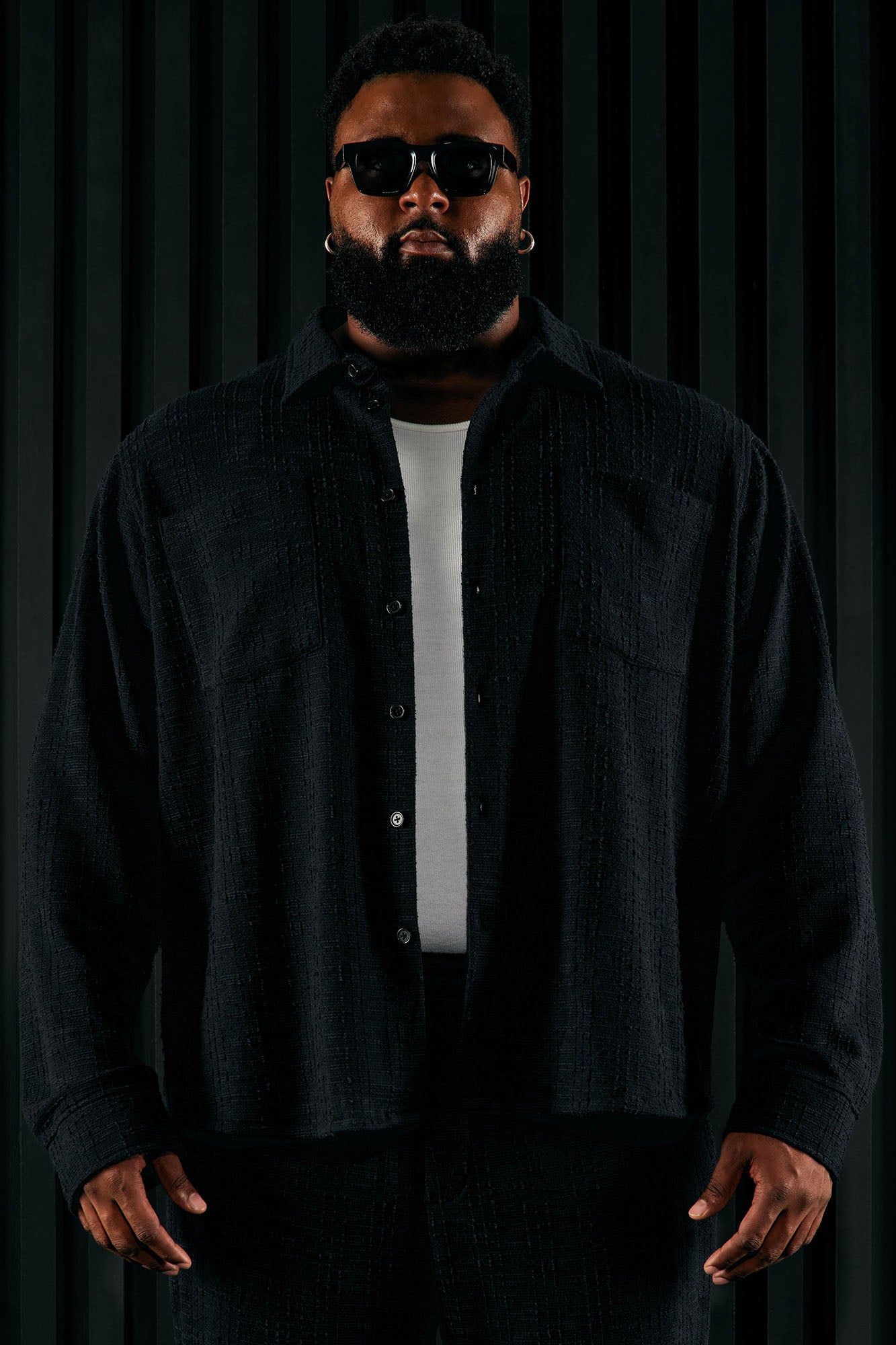 Jordan Textured Long Sleeve Button Up Shirt - Black sold by Fashion Nova product image thumbnail 8