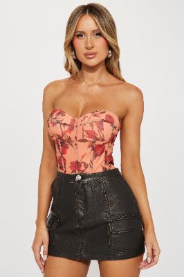 Lovers Kiss Corset Top - Coral/combo sold by Fashion Nova