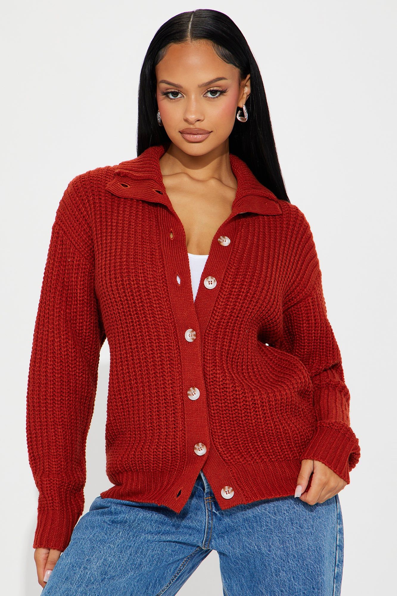 Rian Cardigan Sweater - Rust sold by Fashion Nova
