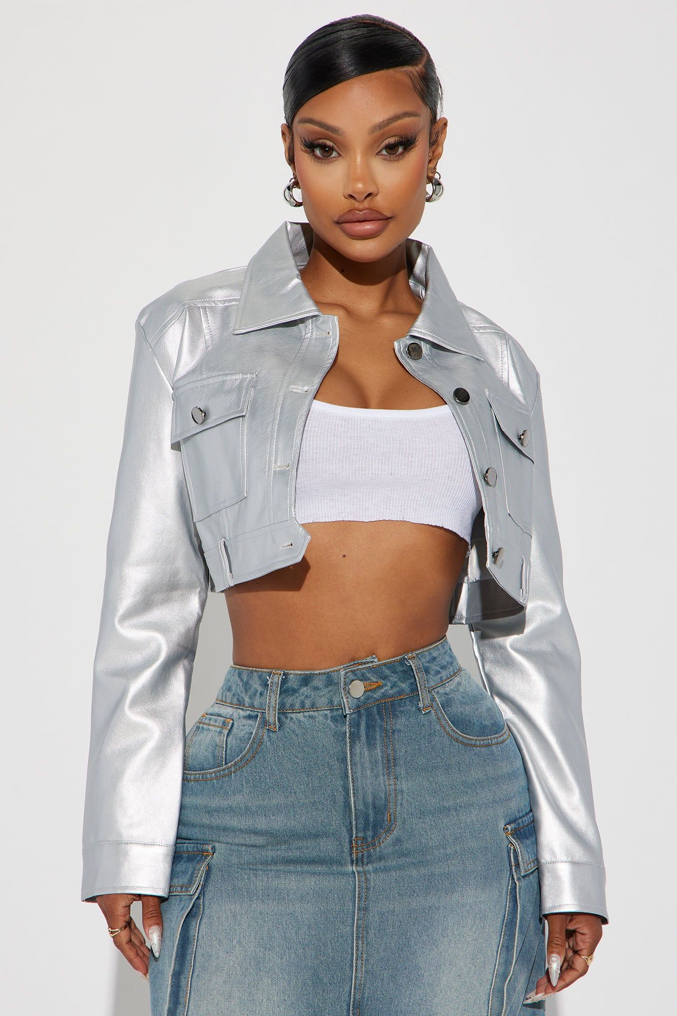 On My Way Cropped Jacket - Silver sold by Fashion Nova
