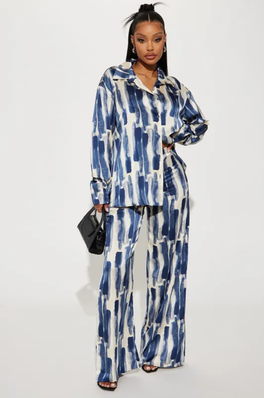 Love Oasis Satin Pant Set - Blue/combo sold by Fashion Nova