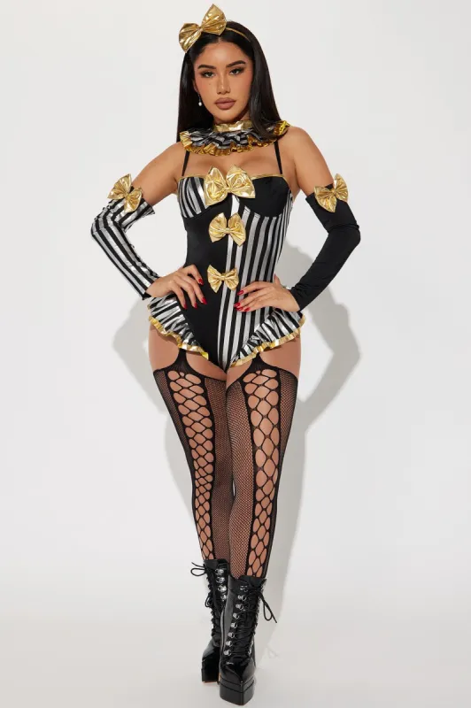 Star Of The Circus Clown 4 Piece Costume Set - Black/combo sold by Fashion Nova