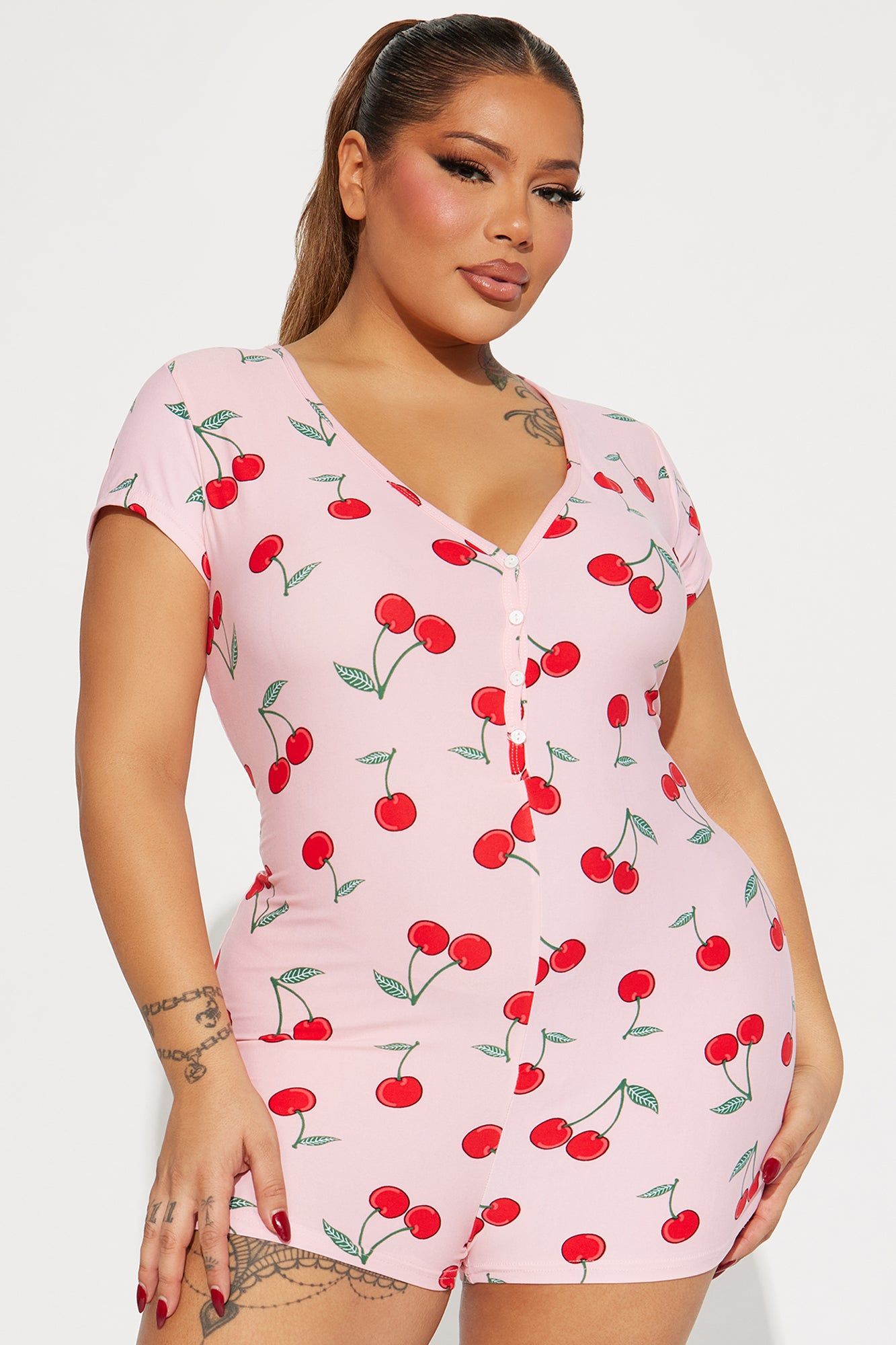 Sweet Cherries PJ Romper Onesie - Pink/combo sold by Fashion Nova product image thumbnail 5