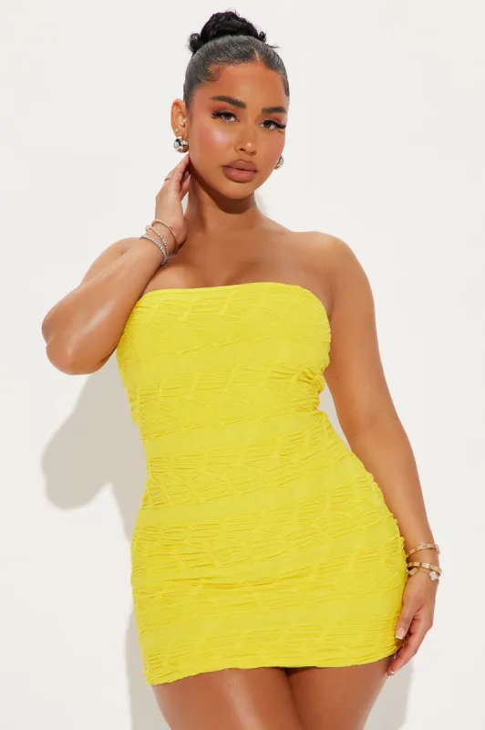 Tatum Textured Micro Mini Dress - Yellow sold by Fashion Nova