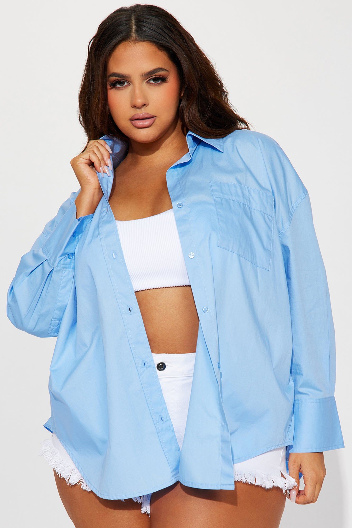 Closet Staple Poplin Shirt - Blue sold by Fashion Nova product image thumbnail 4