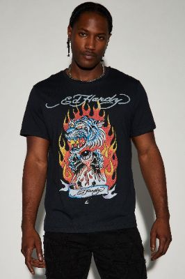 Ed Hardy Fire Tiger Short Sleeve Tee - Black sold by Fashion Nova