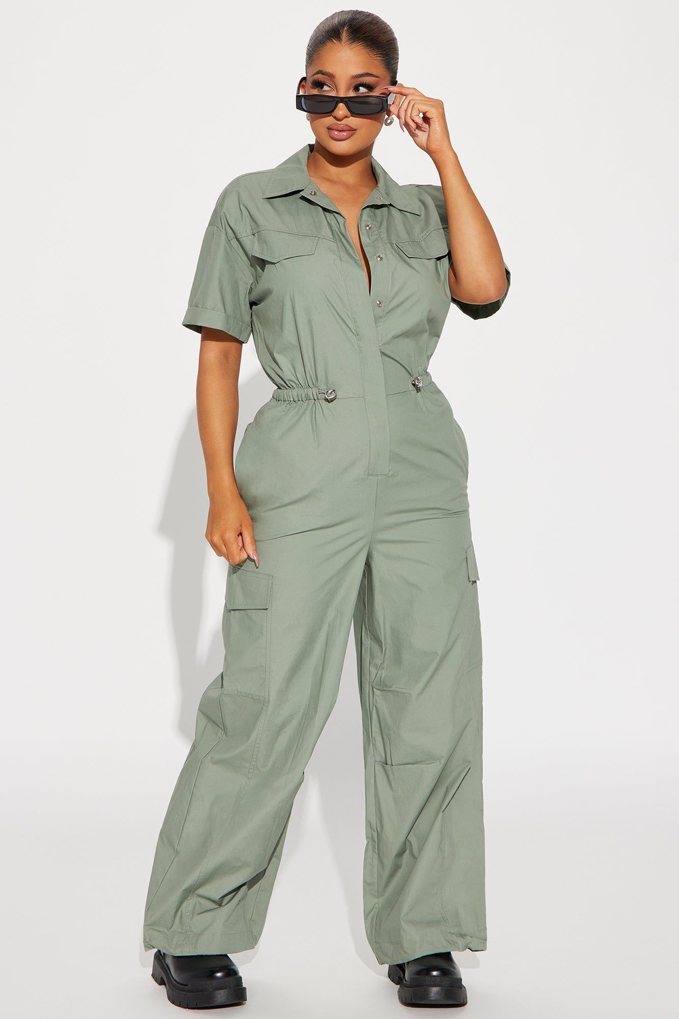 Talk Back Jumpsuit - Olive sold by Fashion Nova