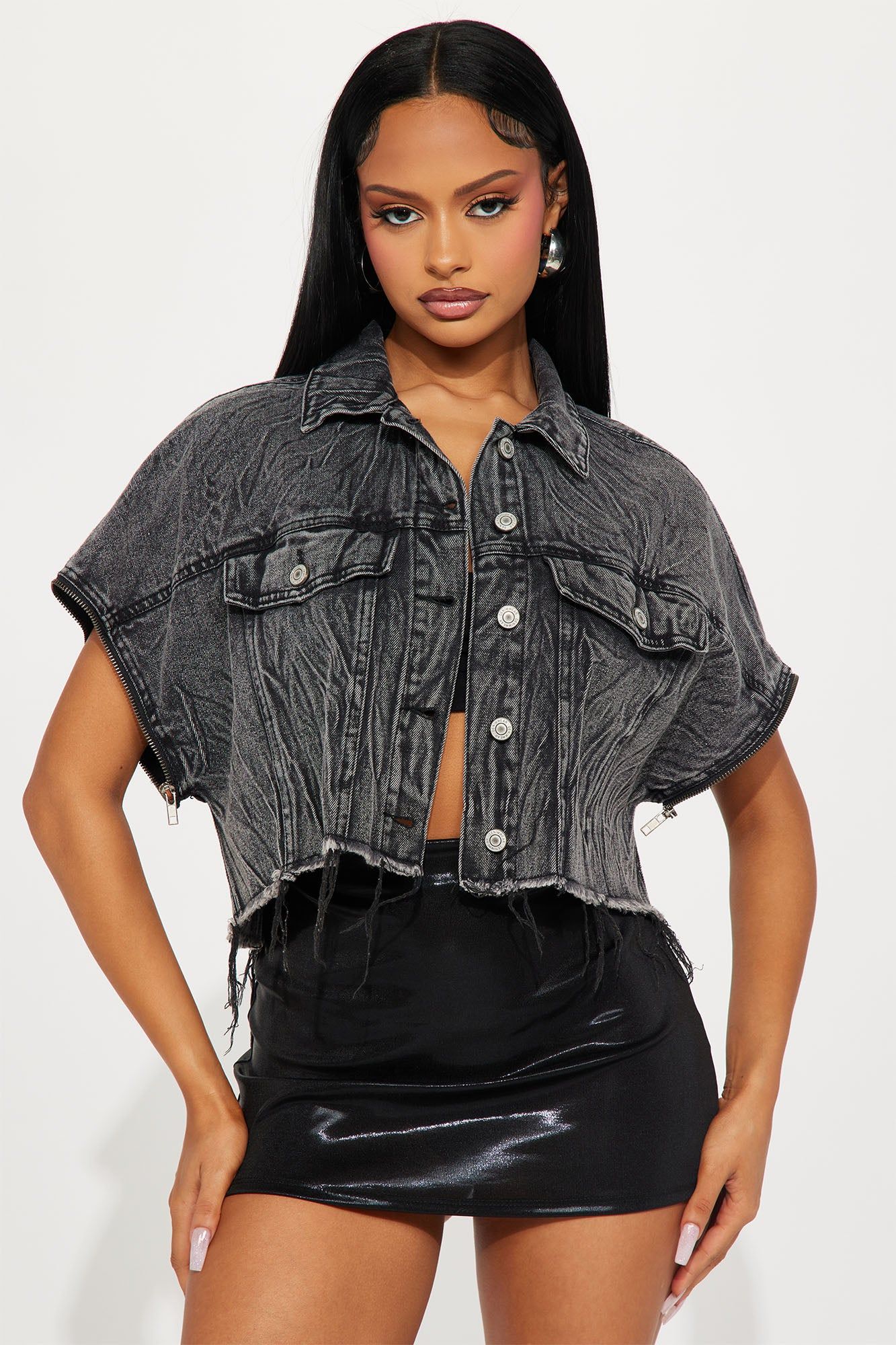Risk It All Convertible Denim Jacket - Black Wash sold by Fashion Nova product image thumbnail 3