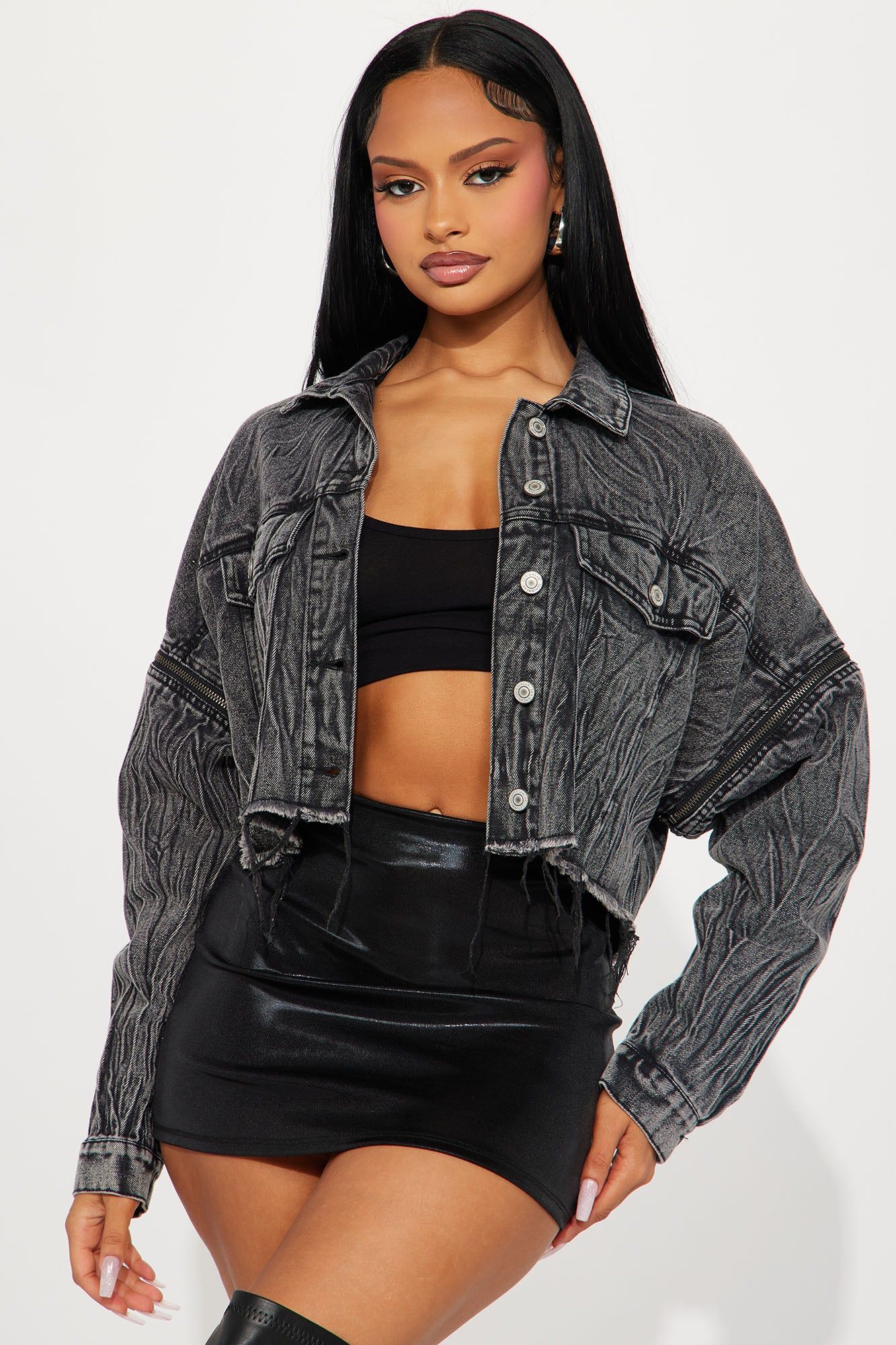 Risk It All Convertible Denim Jacket - Black Wash sold by Fashion Nova