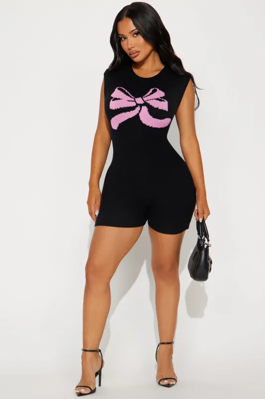 I'm Just A Girl Sweater Romper - Black/combo sold by Fashion Nova