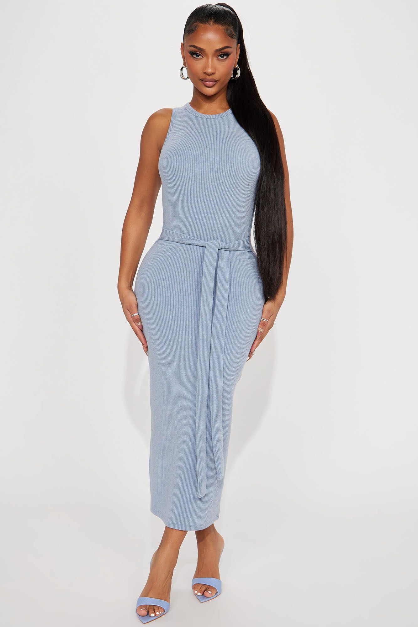 Cyndie Ribbed Midi Dress - Dusty Blue sold by Fashion Nova