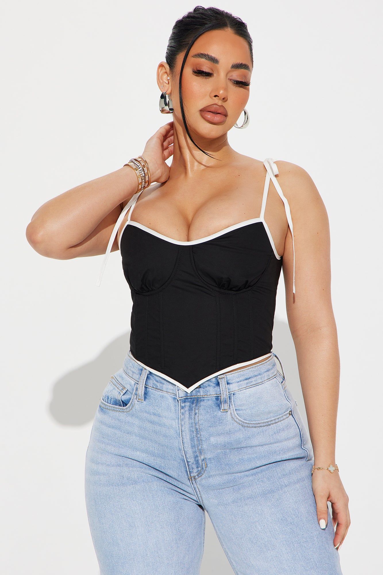 Amina Corset Top - Black/White sold by Fashion Nova