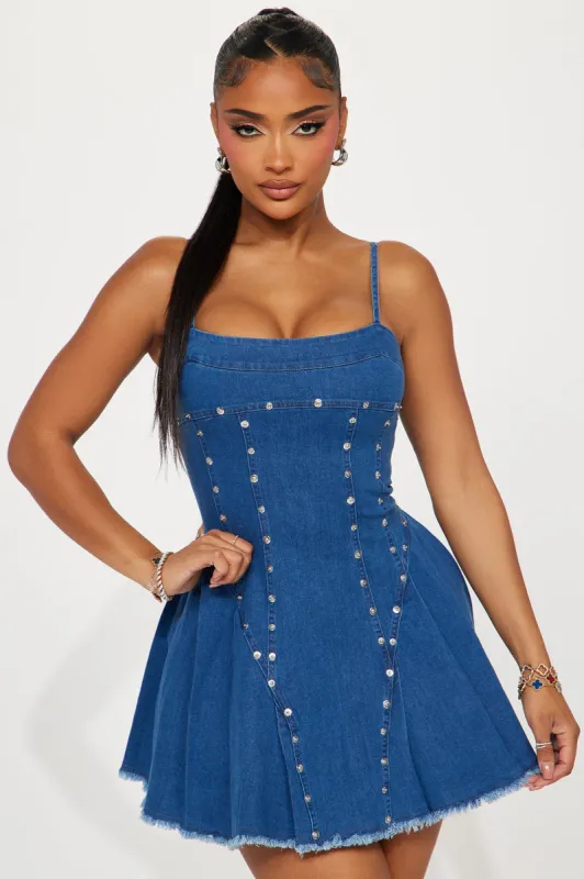 Punk Princess Denim Mini Dress - Dark Denim sold by Fashion Nova