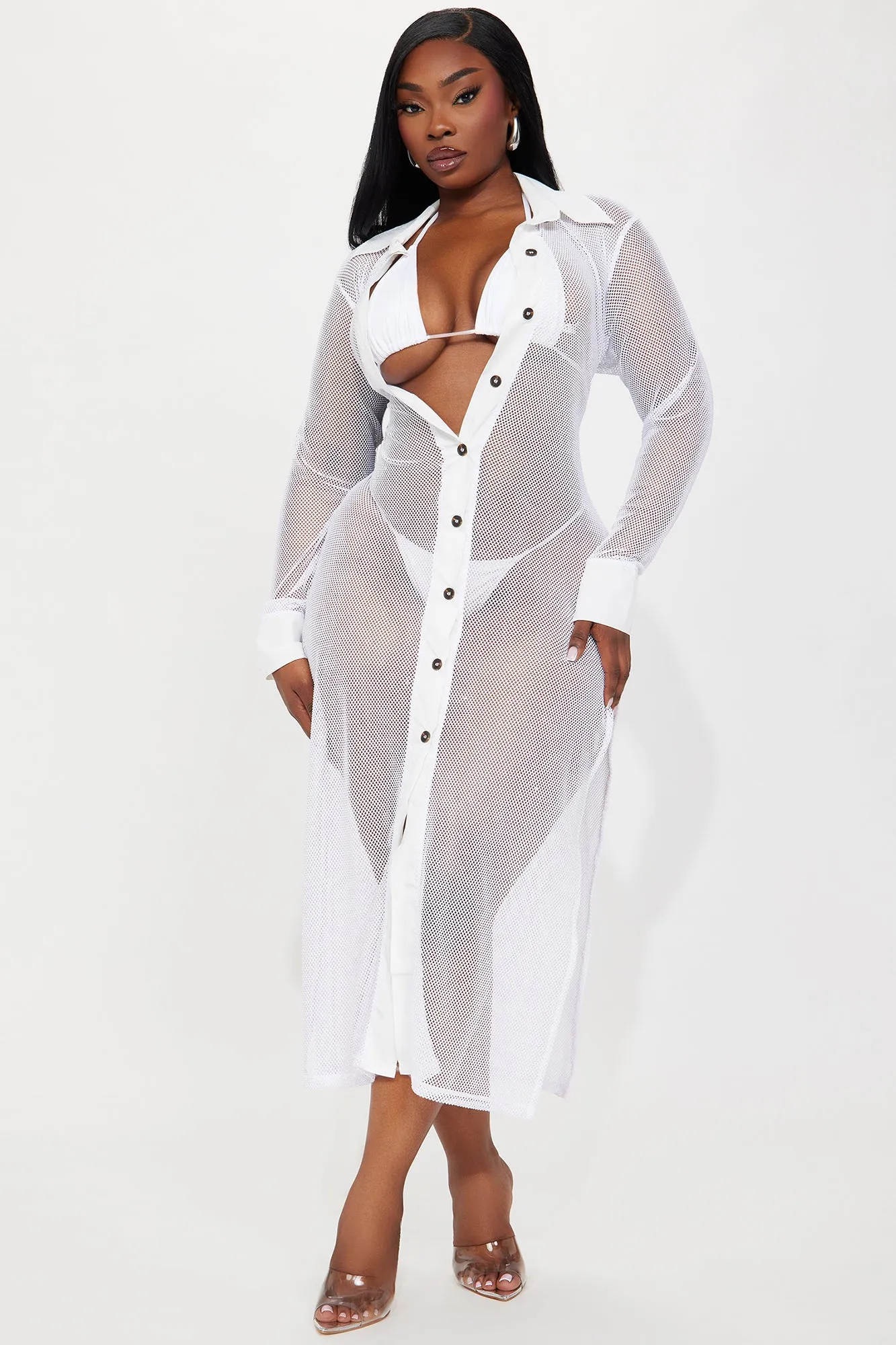 Sultry Sun Fishnet Cover Up Dress - White sold by Fashion Nova product image thumbnail 5