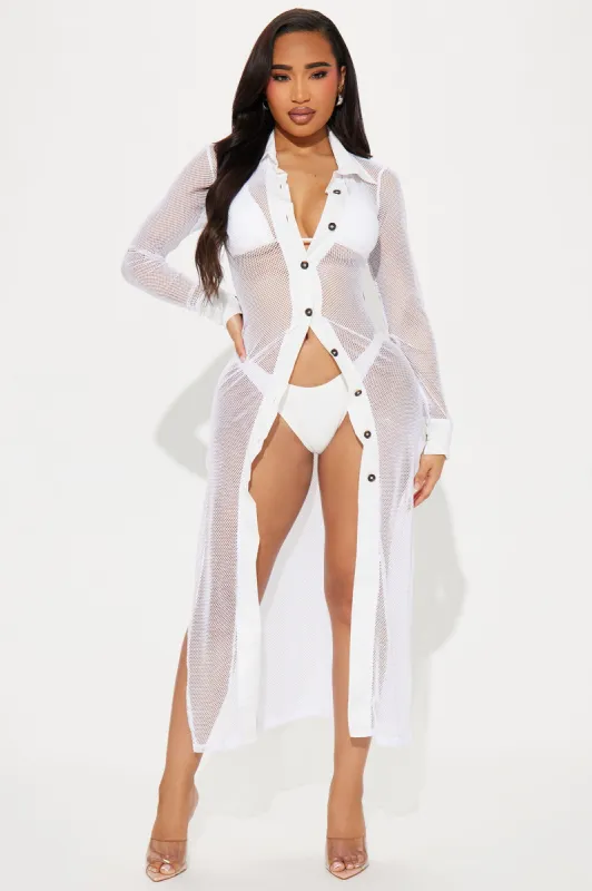 Sultry Sun Fishnet Cover Up Dress - White sold by Fashion Nova