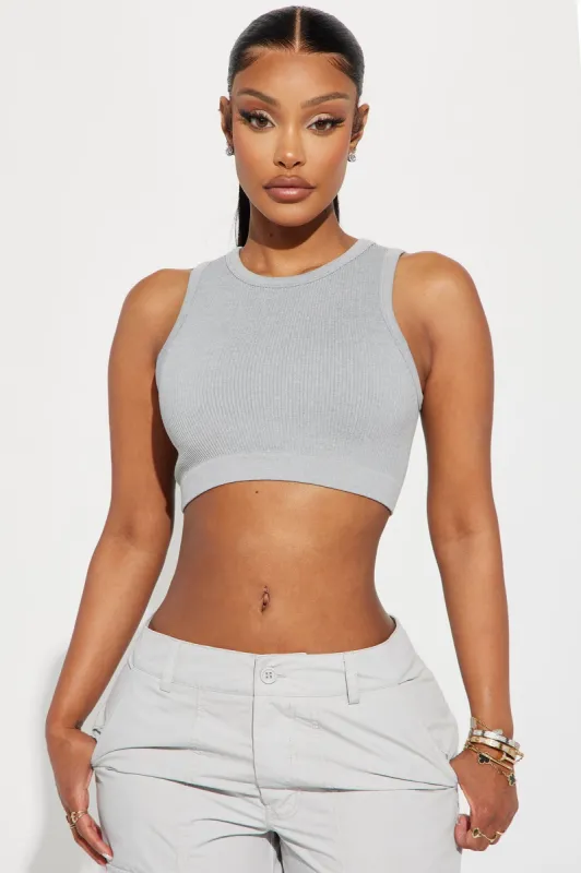Jackie Seamless Crop Top - HeatherGrey sold by Fashion Nova