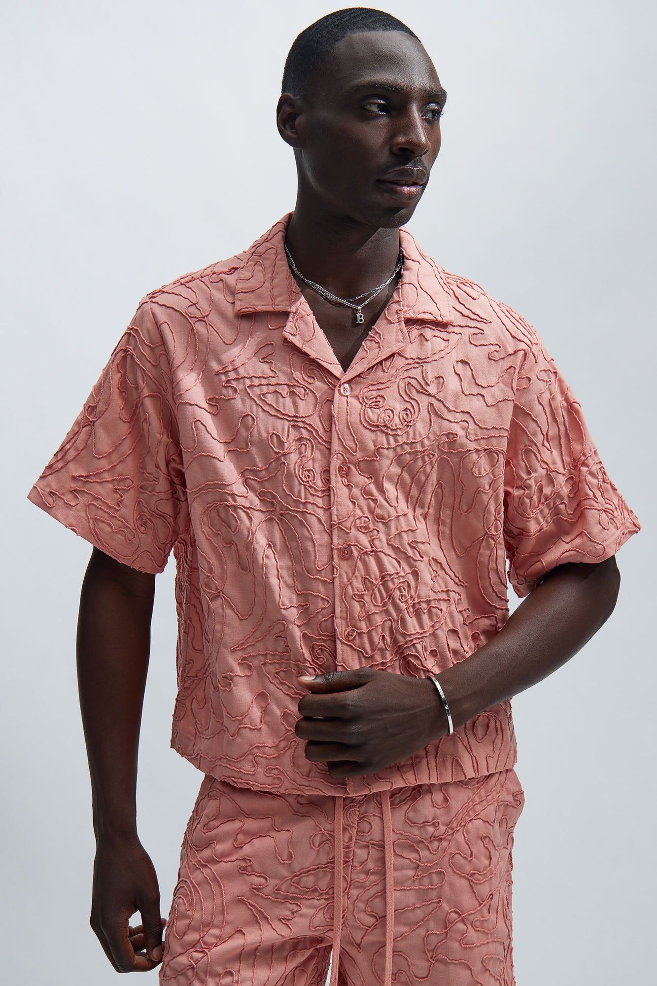 Swirl Jacquard Linen Shirt - Pink | Parallel