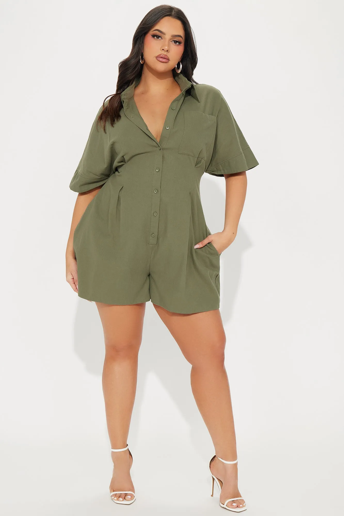 Press The Facts Romper - Olive sold by Fashion Nova product image thumbnail 4